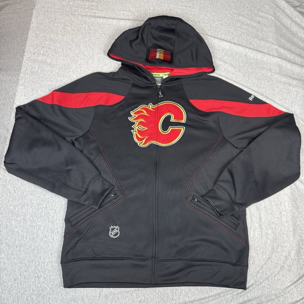 2011 NHL Calgary Flames Reebok Center Ice Collection Full Zip Hoodie Men Size M